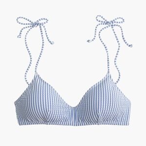 ✨NWT✨ J. Crew Shoulder Tie French Bikini Top in Seersucker Blue White Stripe SM